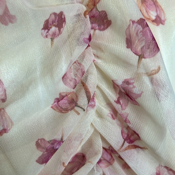 SBeteo Slip Lace Up Front Ruched Floral Mesh Mini Dress Women Size M - Picture 4 of 17